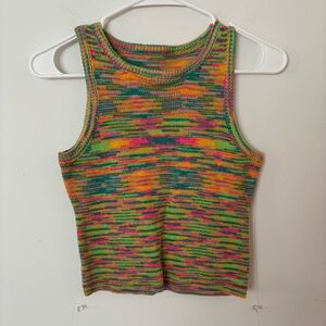 rainbow colourful striped funky print halter cropped tank top